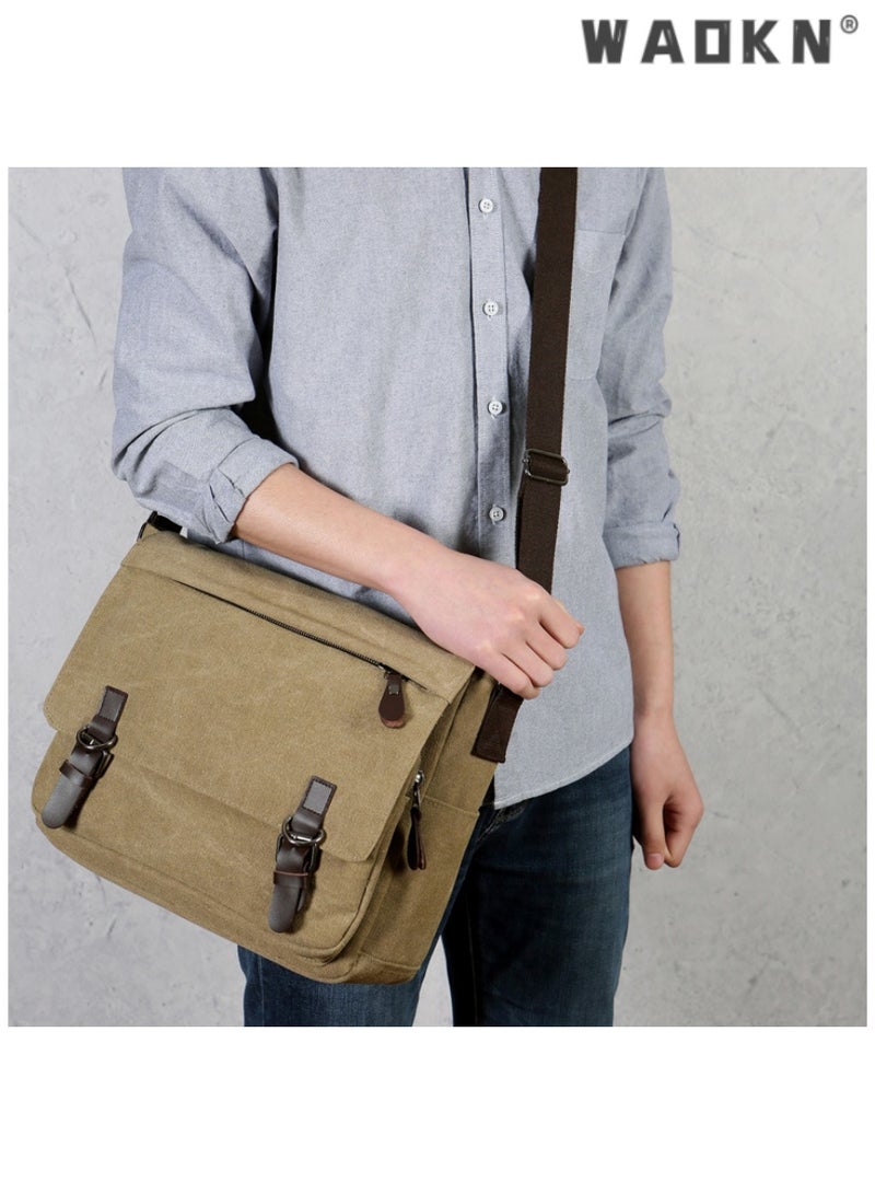 WAOKN Unisex Messenger Bag Casual Canvas Bag Shoulder Sling Bag Satchel Messenger Bag,Large Capacity Retro Minimalist Design Fashionable Canvas Crossbody Bag Fashionable Shoulder Bag Suitable For Travel And Work Multifunctional Carrying Can Be Freely Matched - Image 5